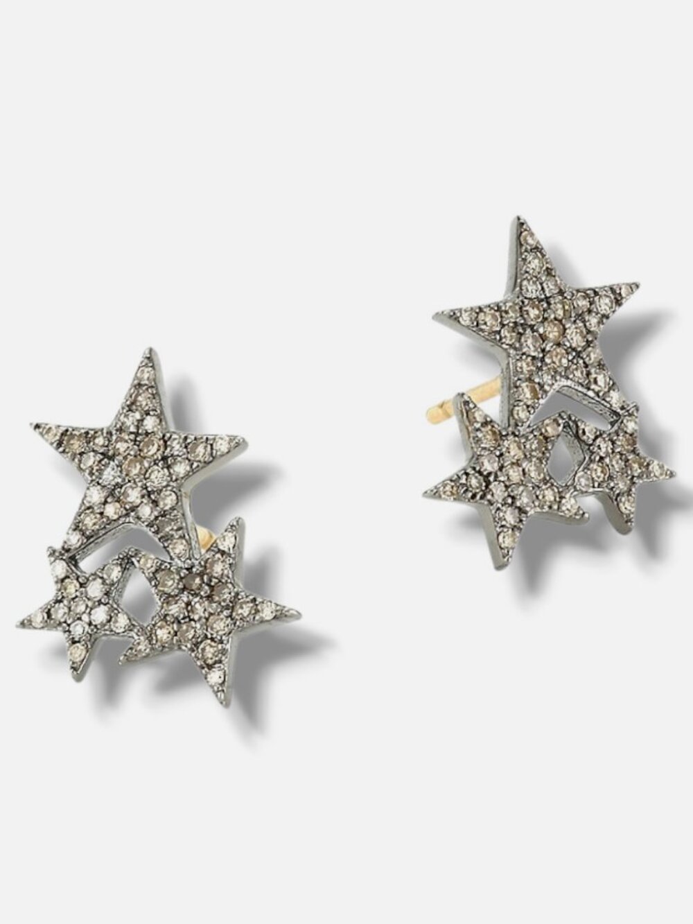 Nina Gilin Women's Silver Rhodium-Plated Diamond Star Trio Stud Earrings